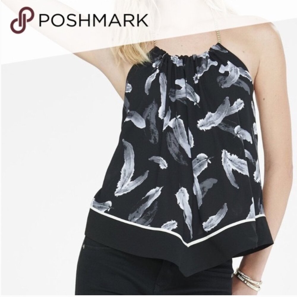 Express Feather Open Back Halter with Gold Chain Straps